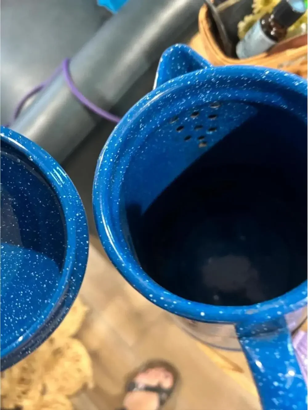 Blue enamel coffee pitcher pot
