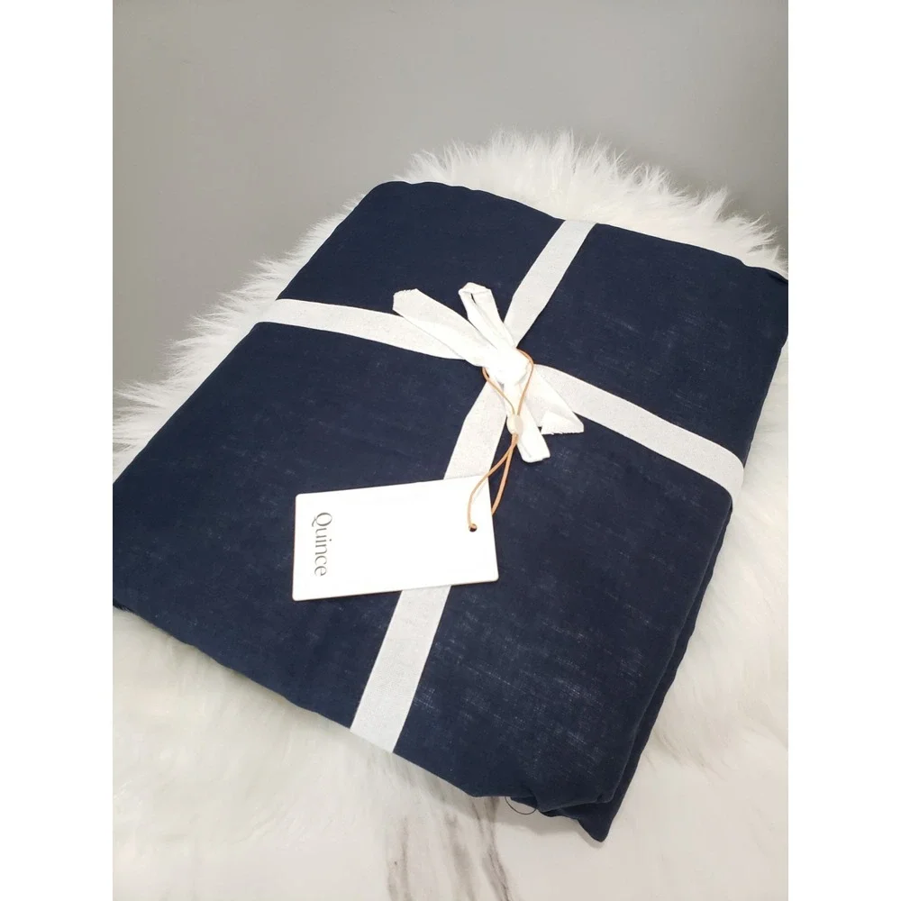 NEW ONE Quince European Linen True Blackout Curtains 48x96 Navy BLUE