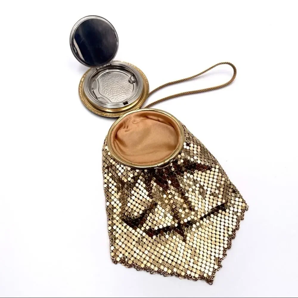 VINTAGE - 1920 Lipstick mini wristlet bag with mirror and compact powder holder