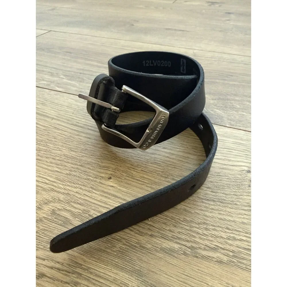 LEVI kids m black leather silver buckle western belt basic school church