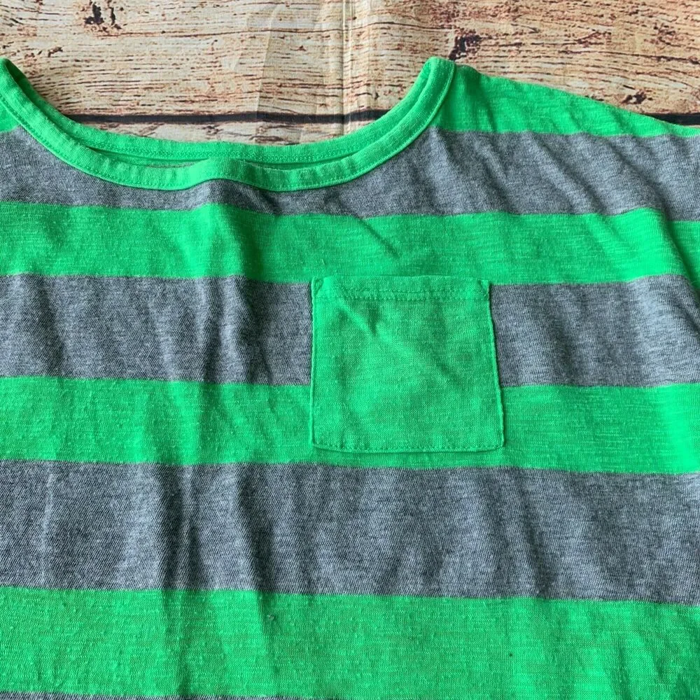 Justice Girl’s Green Gray Striped Shirt Kid’s Youth Size 7