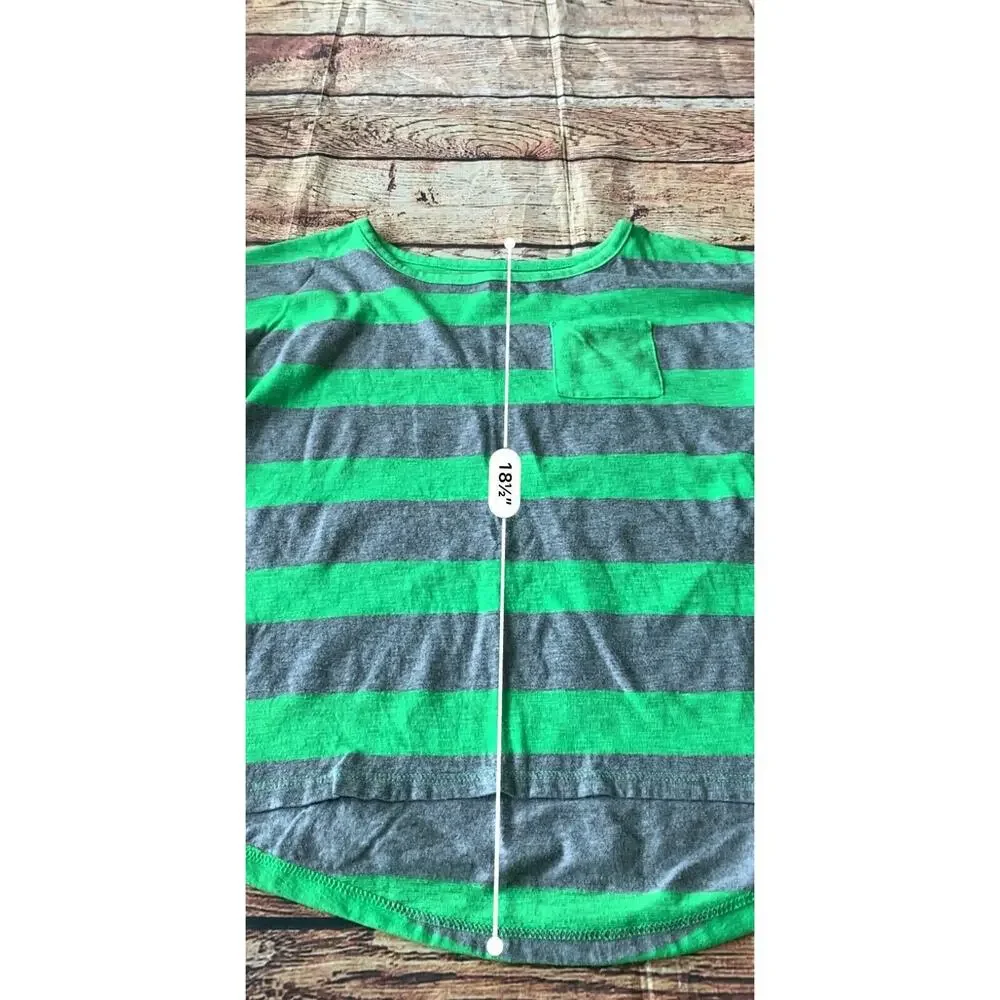 Justice Girl’s Green Gray Striped Shirt Kid’s Youth Size 7