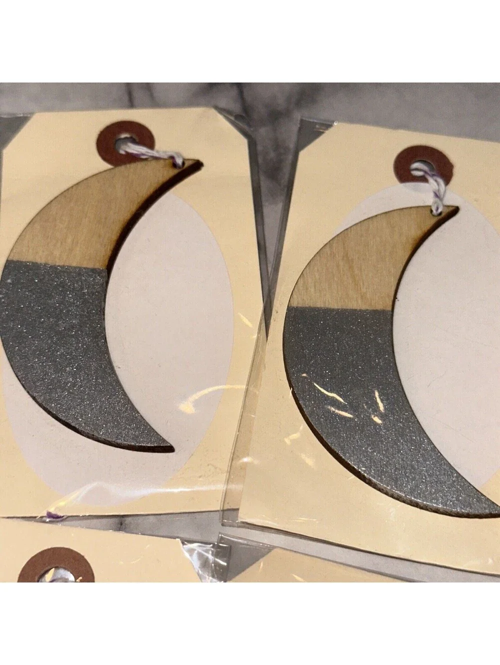 8 NEW ANTHROPOLOGIE Wooden Gift Tags Hand Painted Crescent Moon Ornament Pink
