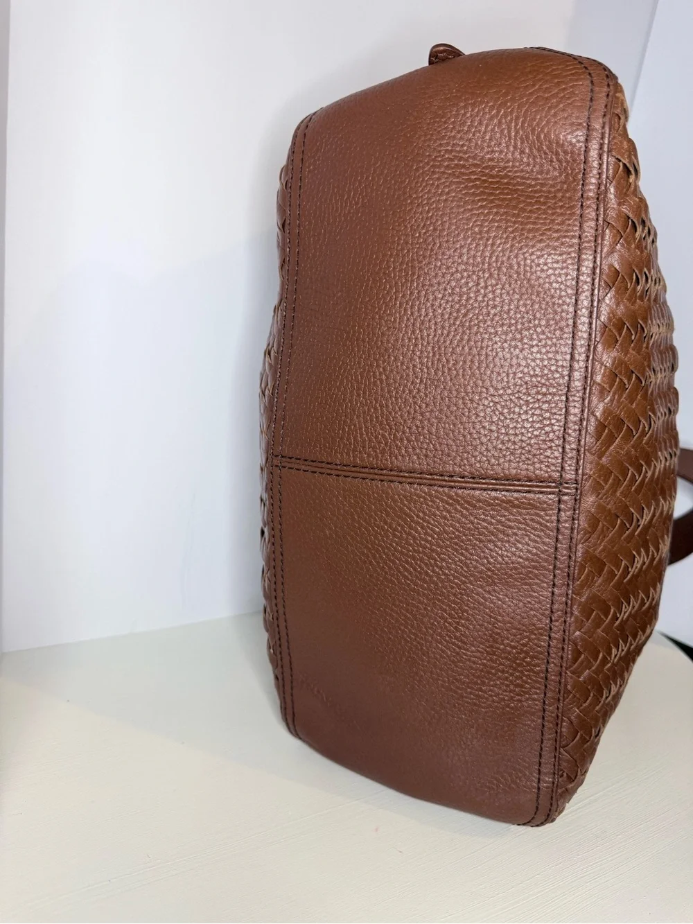 Cole Haan Brown Woven Leather Hobo Shoulder Bag Tassel Gold Hardware