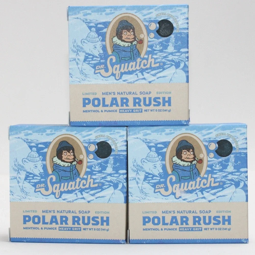 Dr Squatch Polar Rush Soap 3 Pack‎ Limited Edition Menthol Pumice Heavy Grit