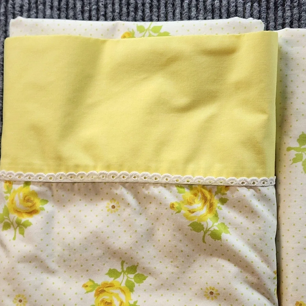 Vintage Wamsutta Yellow Rose Floral Sheet Set Double Flat Fitted‎ Ultra Percale