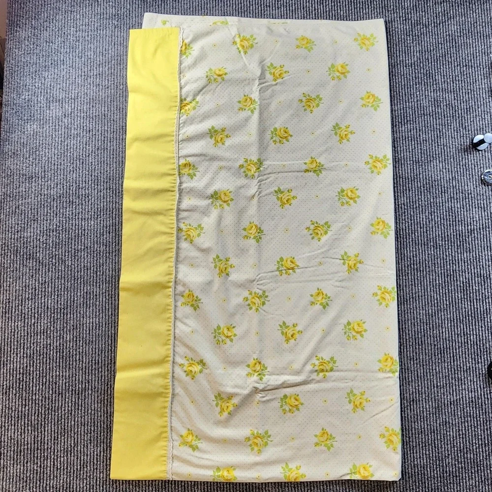 Vintage Wamsutta Yellow Rose Floral Sheet Set Double Flat Fitted‎ Ultra Percale