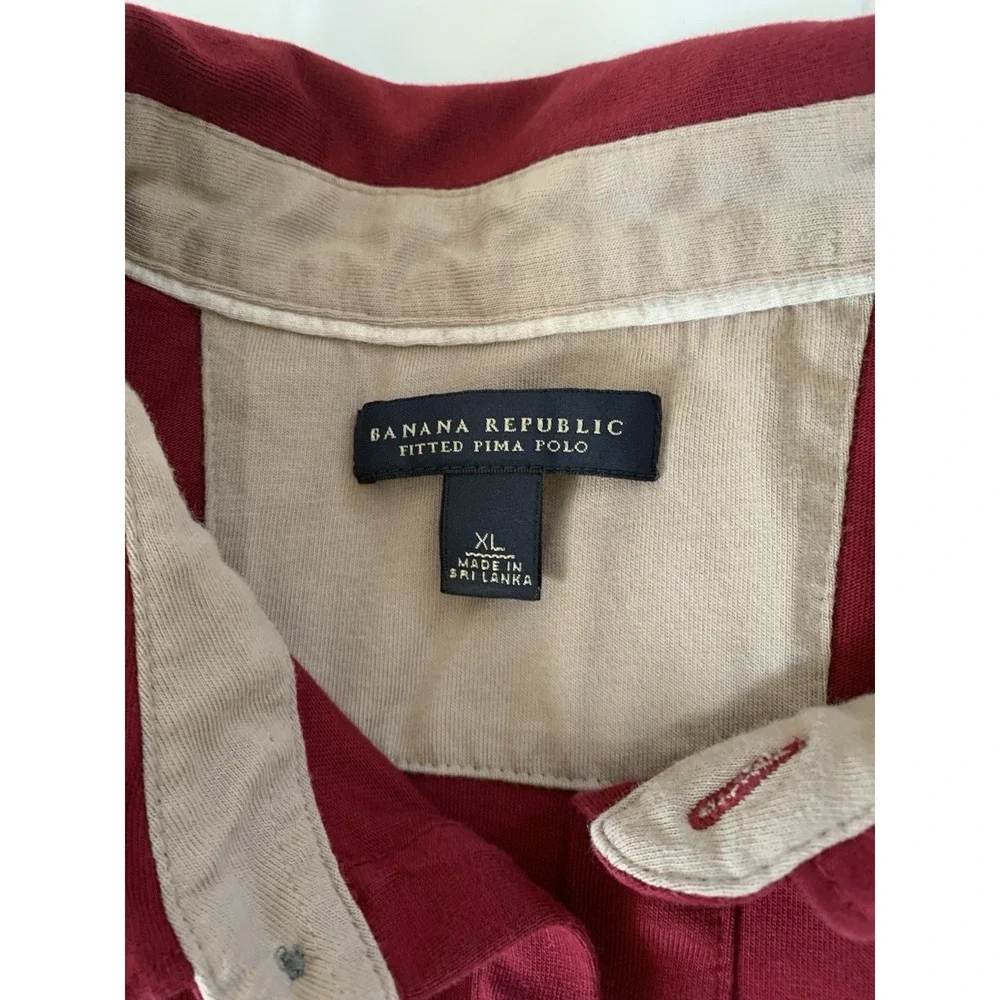 Banana Republic Mens Shirt Fitted Pima‎ Polo Mens XL Maroon/Red