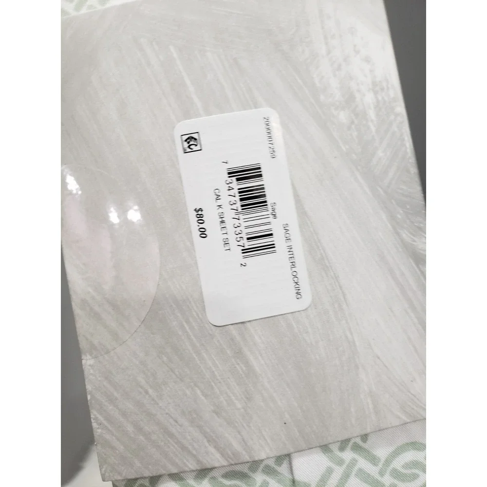 NEW CALI KING Sage Interlocking CALI FOUR PIECE SHEET SET FITTED FLAT MINIMALIST