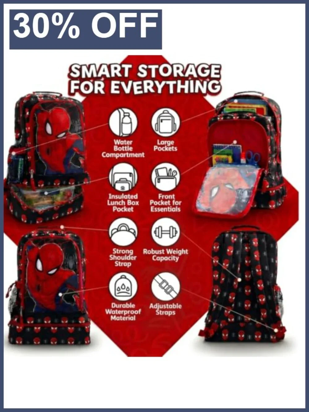 Kids Character Backpack with Lunch Box, Spacious School Bag, Adjustable Straps,
