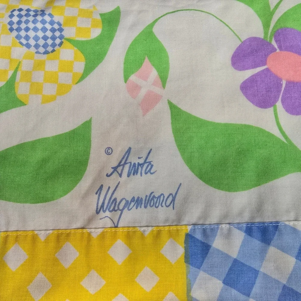 VTG Burlington House Gold Star Twin Flat Sheet‎ Anita Wagenvoord Floral Gingham