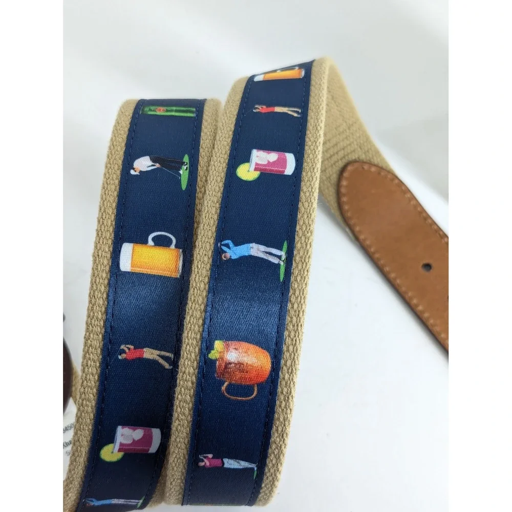Pebble Beach Mens Golf Belt Size 40 Khaki Canvas Leather Tabs Novelty Cocktails