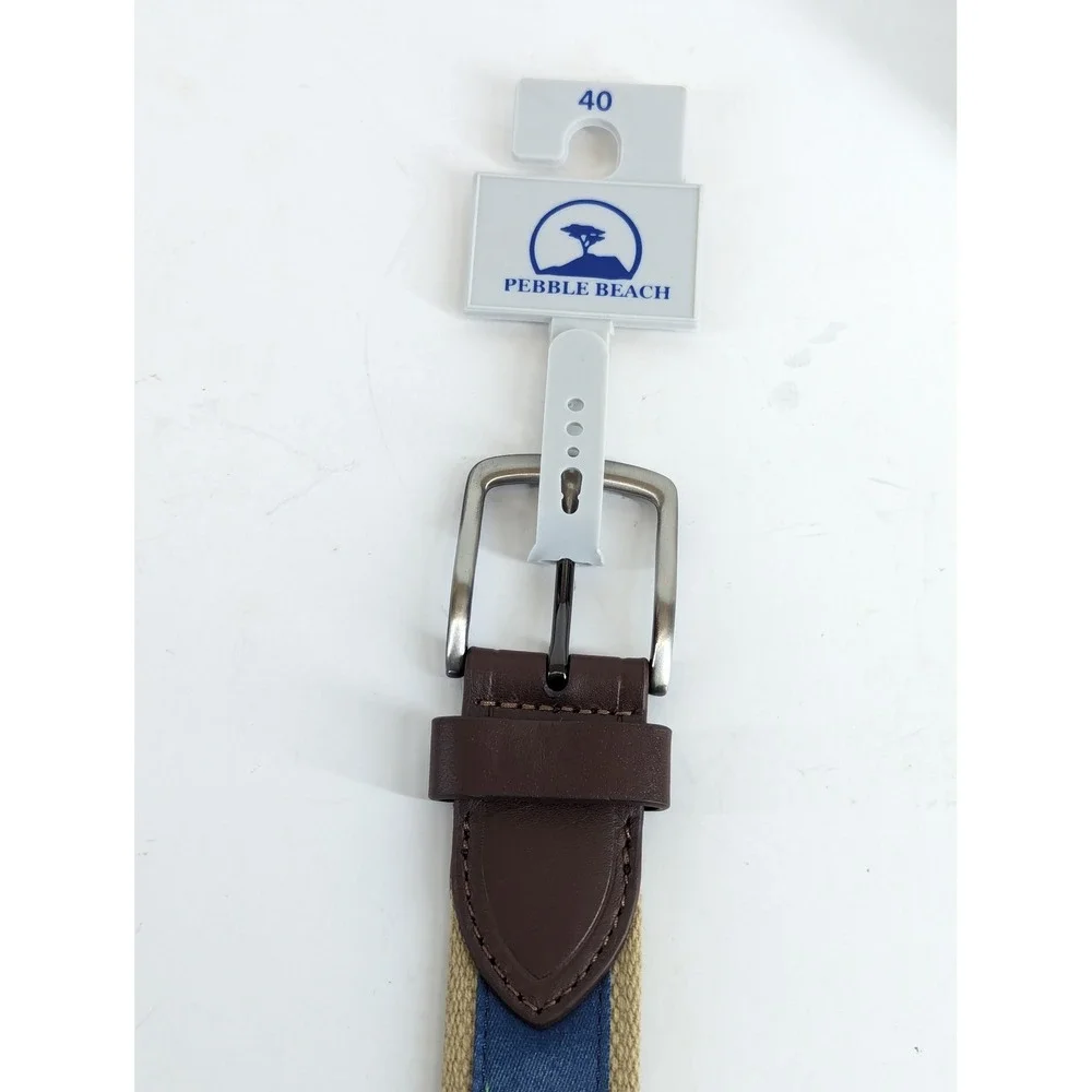 Pebble Beach Mens Golf Belt Size 40 Khaki Canvas Leather Tabs Novelty Cocktails