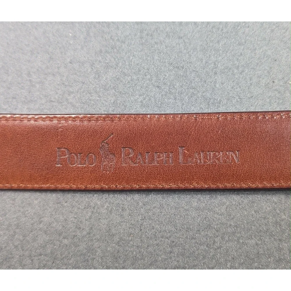 Vintage Polo Ralph Lauren Mens Croc Embossed Brown Leather Belt Sz 44