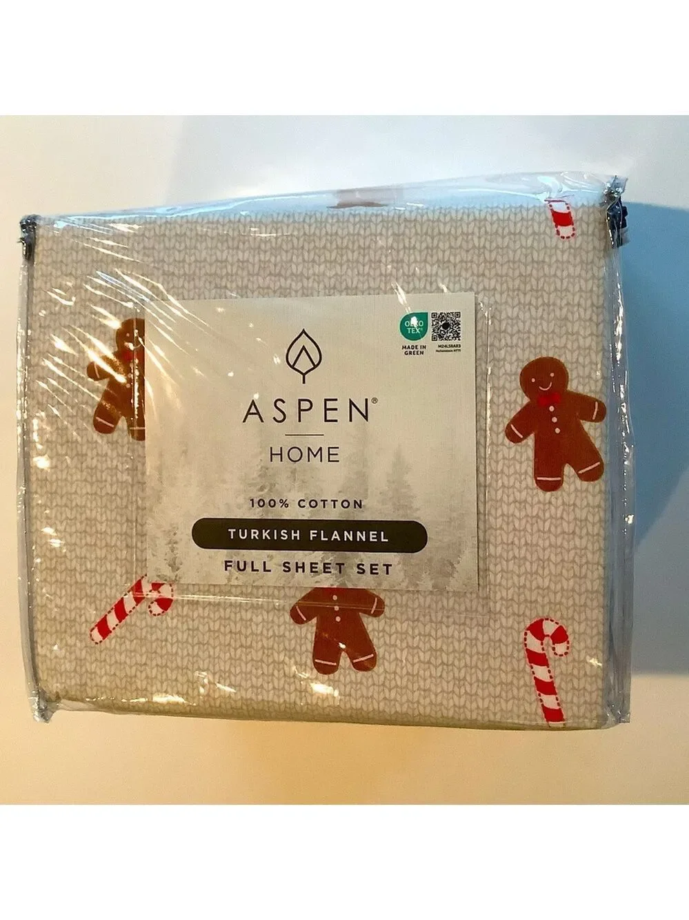 Gingerbread & Candy Canes Turkish Flannel Full Sheet Set New