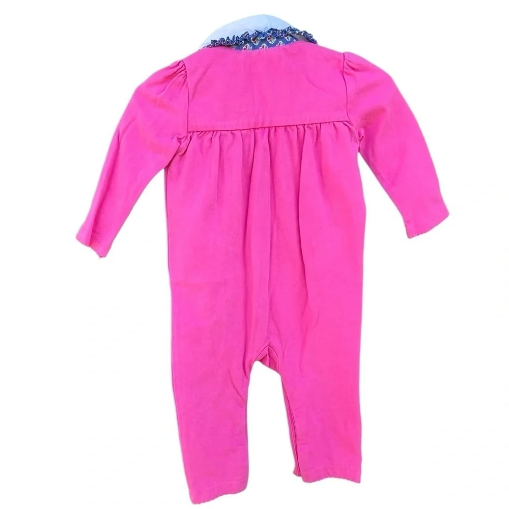 Ralph Lauren One Piece Jumpsuit Pink Ruffle Collar Snap Crotch 6 Mos GUC