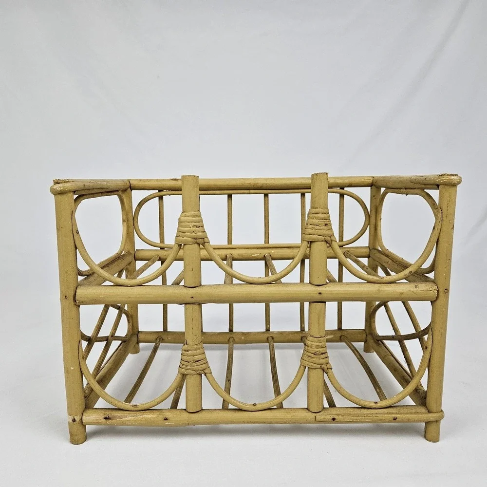 Bamboo Rattan Wine Rack Stand Bottle Storage Bohemian Mid-Century Modern