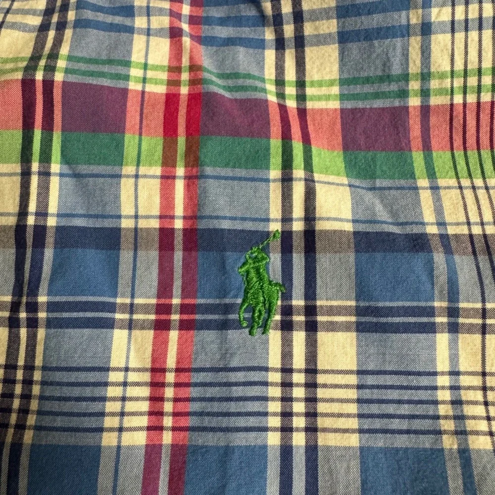 Ralph Lauren Boys‎ Blue Plaid Short Sleeve Button Down Shirt Size L 14-16 Cotton