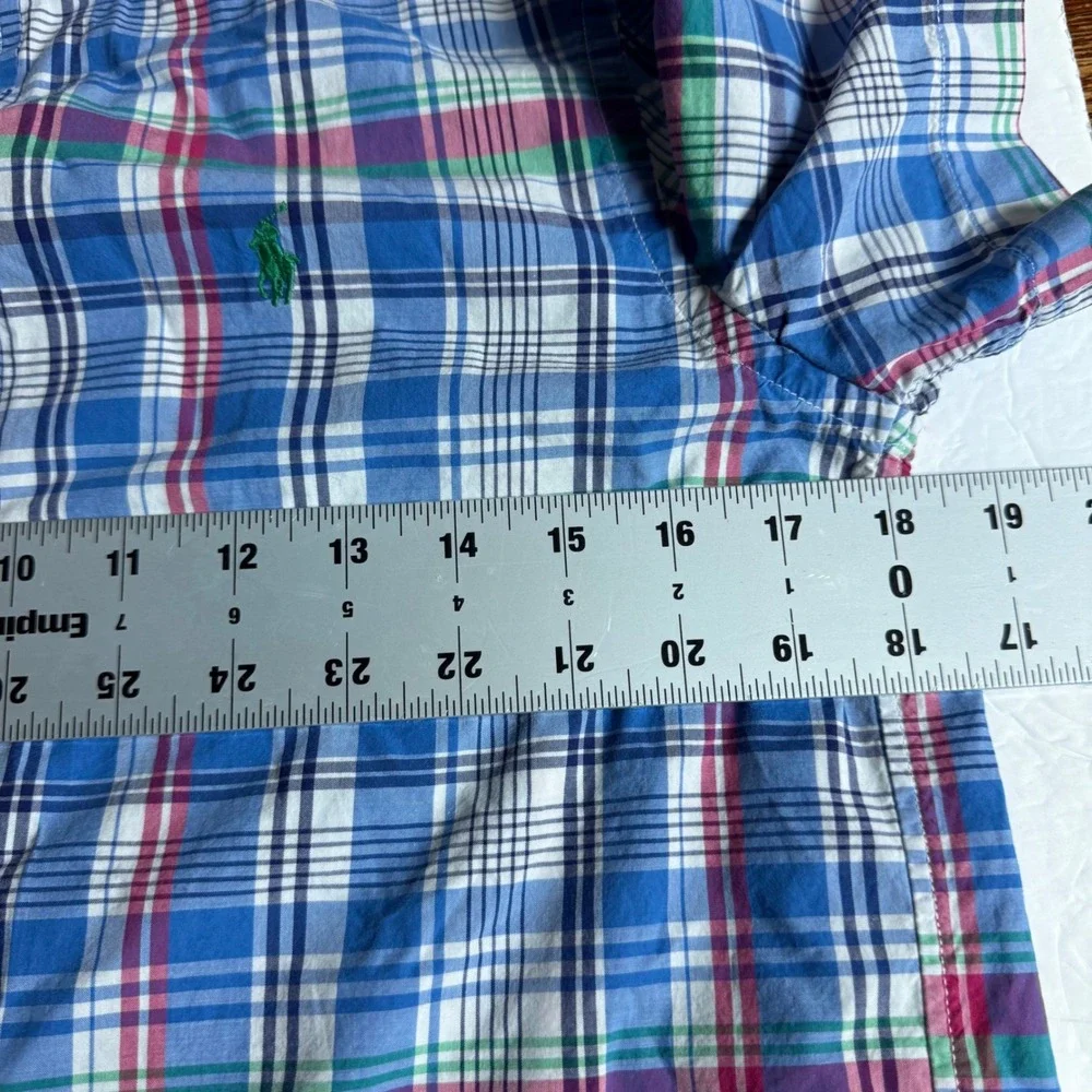 Ralph Lauren Boys‎ Blue Plaid Short Sleeve Button Down Shirt Size L 14-16 Cotton