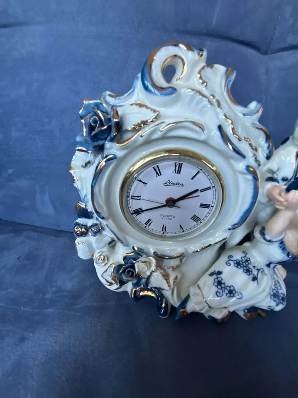 Vintage Linden Quartz Porcelain Figural Mantel Clock with Dancing Victorian Coup