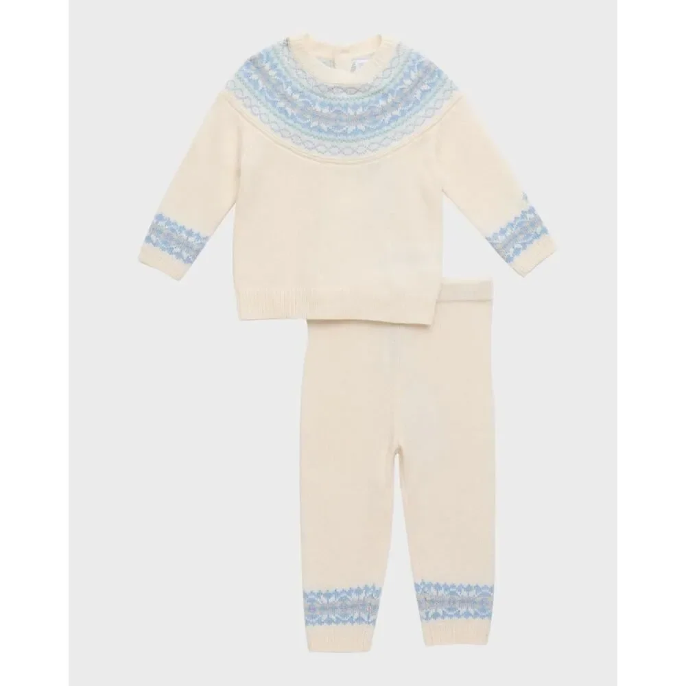 Ralph Lauren Baby Cream‎ and Blue Knit Sweater and Pant Set Size 3-6M
