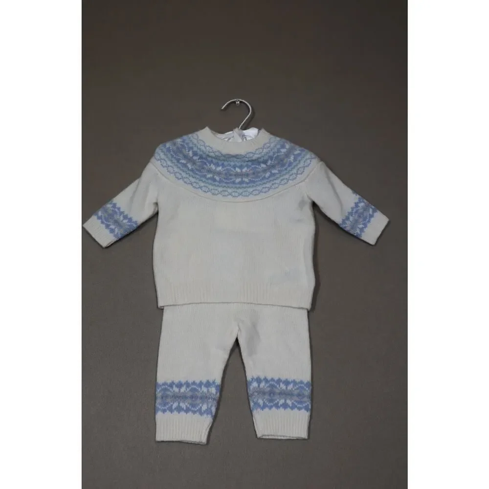 Ralph Lauren Baby Cream‎ and Blue Knit Sweater and Pant Set Size 3-6M