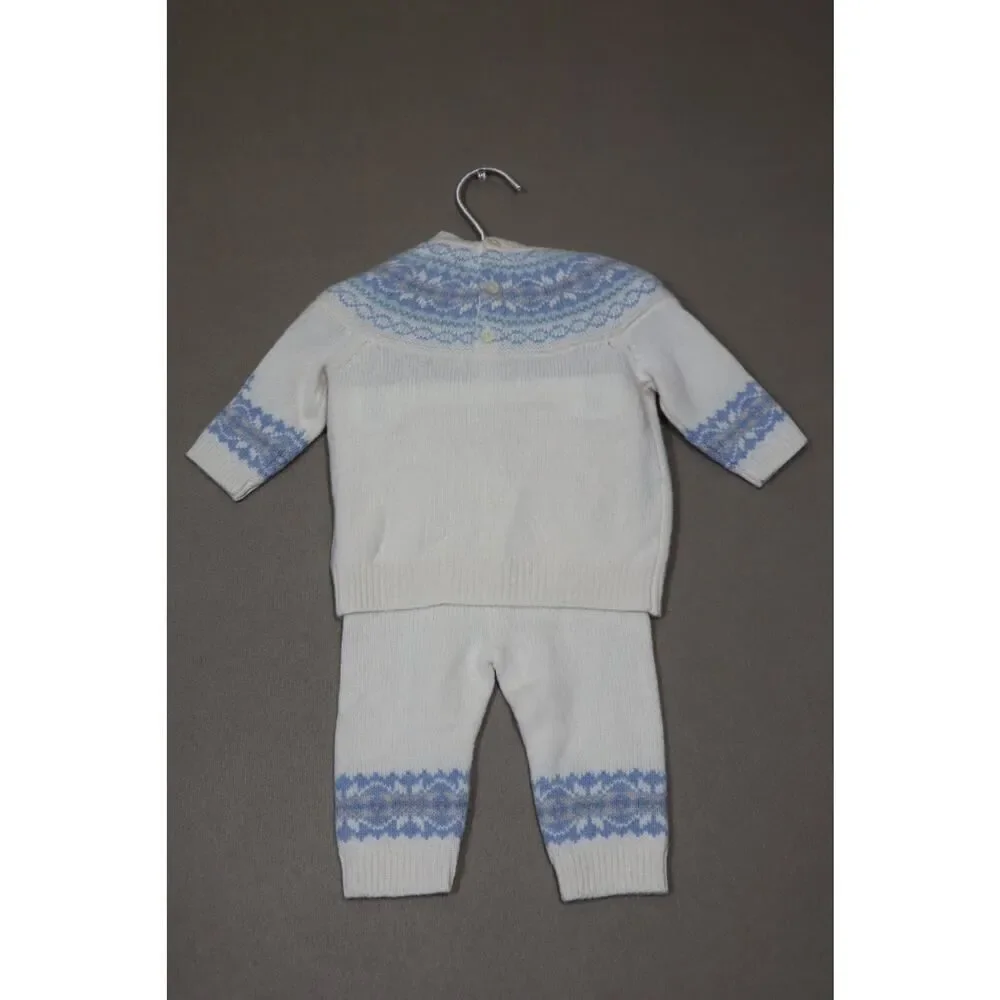 Ralph Lauren Baby Cream‎ and Blue Knit Sweater and Pant Set Size 3-6M