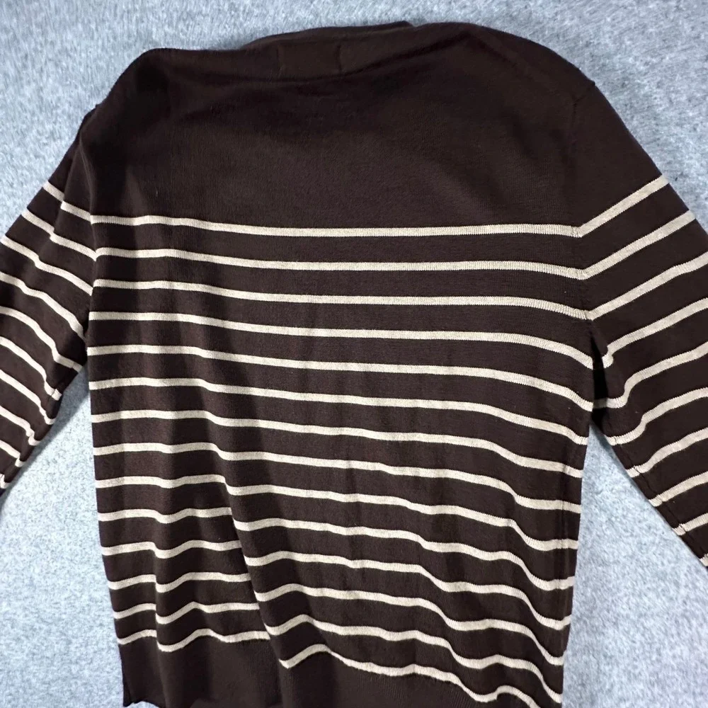 Banana Republic Sweater Medium Brown Mens Striped Merino Wool Crewneck