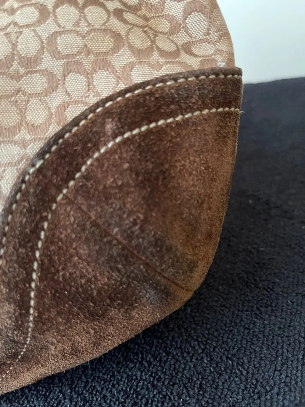 Y2K Coach Tan Signature Canvas and Brown Suede Hobo Bag