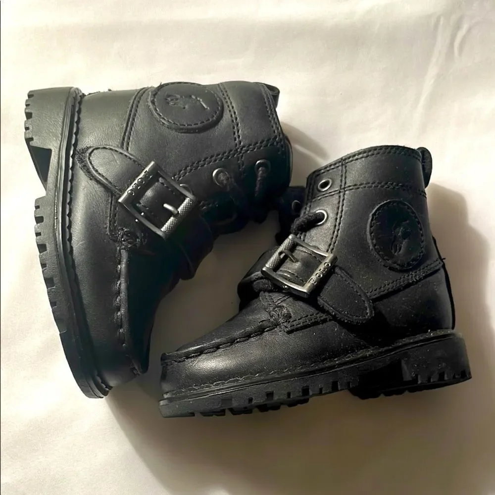 POLO BY RALPH LAUREN black leather ranger boots.   New