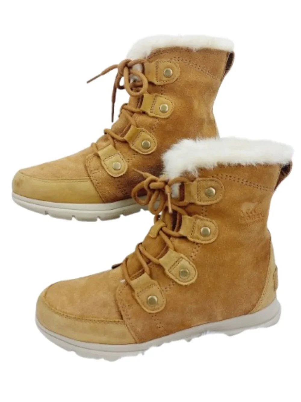 Sorel Women's Brown White Suede Lace Up Waterproof Snow Winter Boots Size US 8