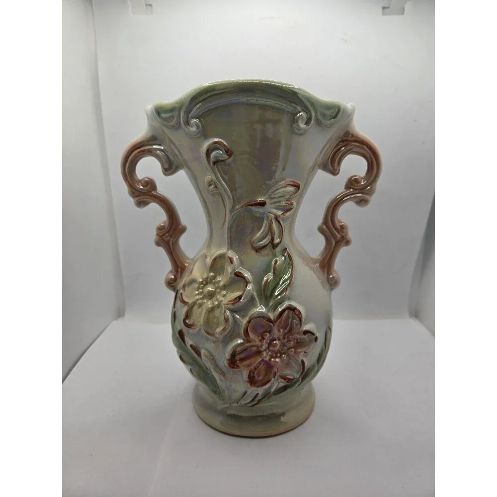 Lusterware Brazilian Vase Porcelain Double Handle Vintage French Country Cottage