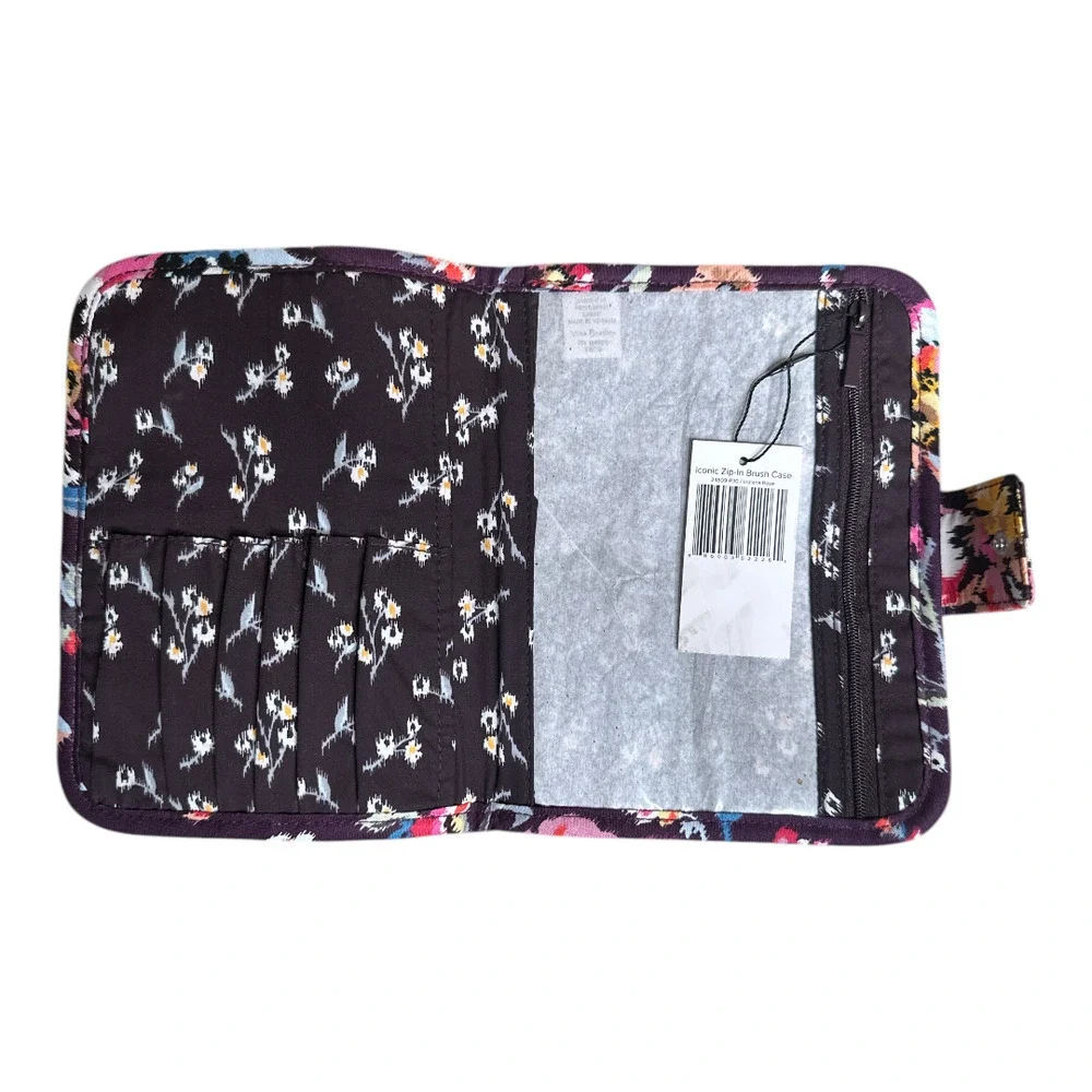 Vera Bradley Purple Floral Iconic Zip-In Brush Makeup Cosmetic Case 6