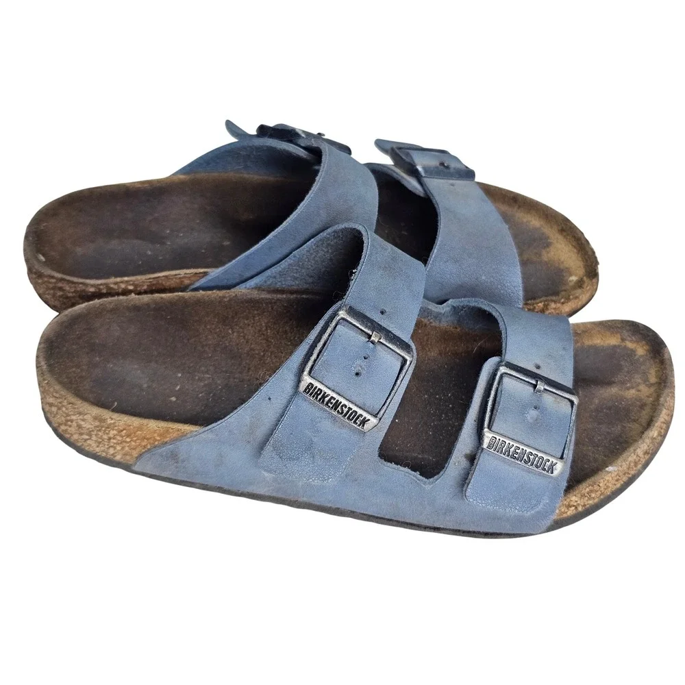Birkenstock Arizona Kids Blue Birko-Flor Two Strap Buckle Slide Sandals