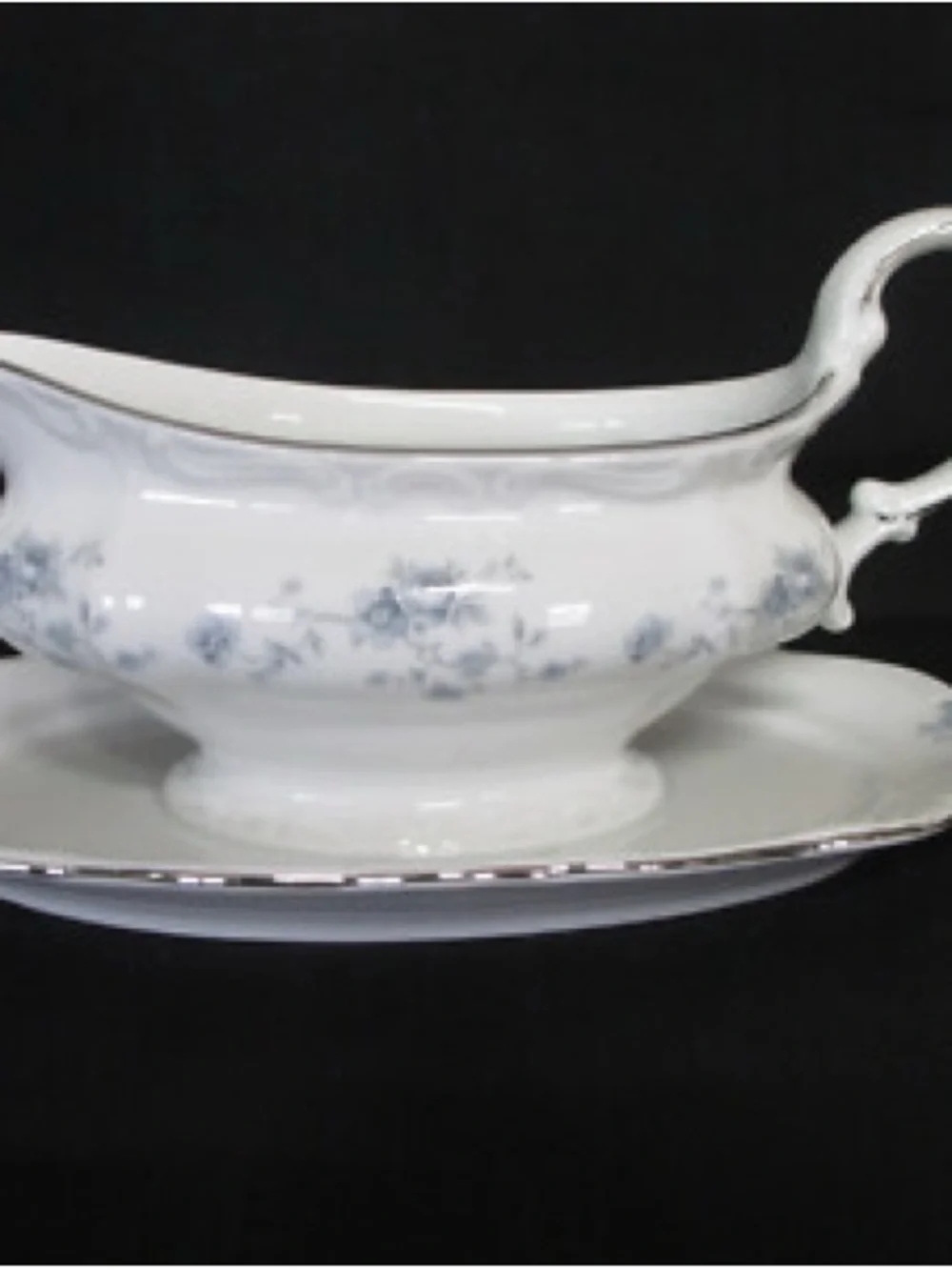 Vintage Haviland White Porcelain Gravy Boat with Blue Floral Trim