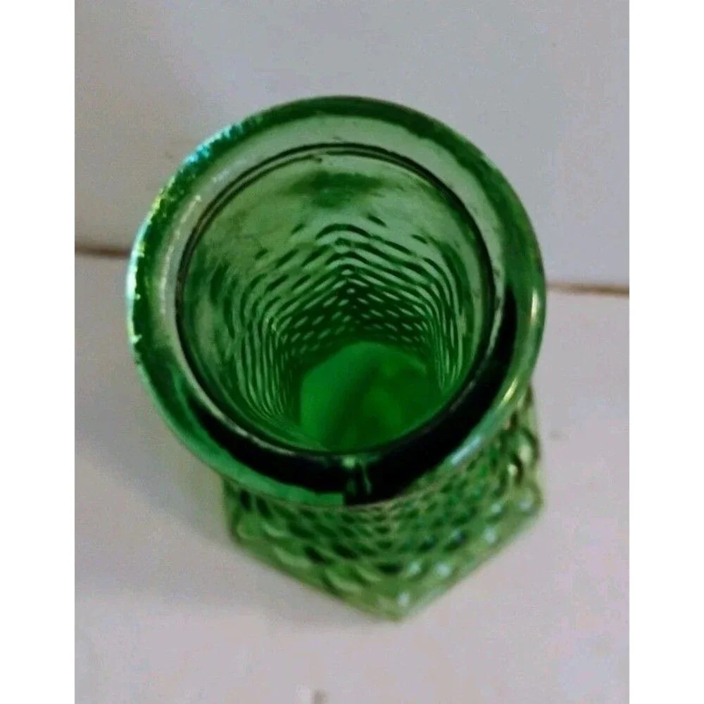 Vintage EO Brody Green Glass Hobnail Bud Vase 6