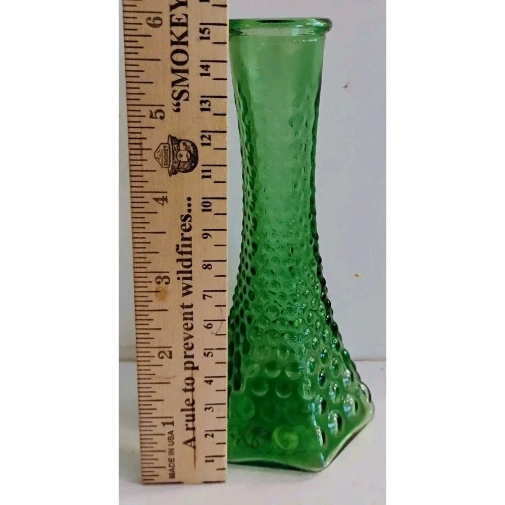 Vintage EO Brody Green Glass Hobnail Bud Vase 6