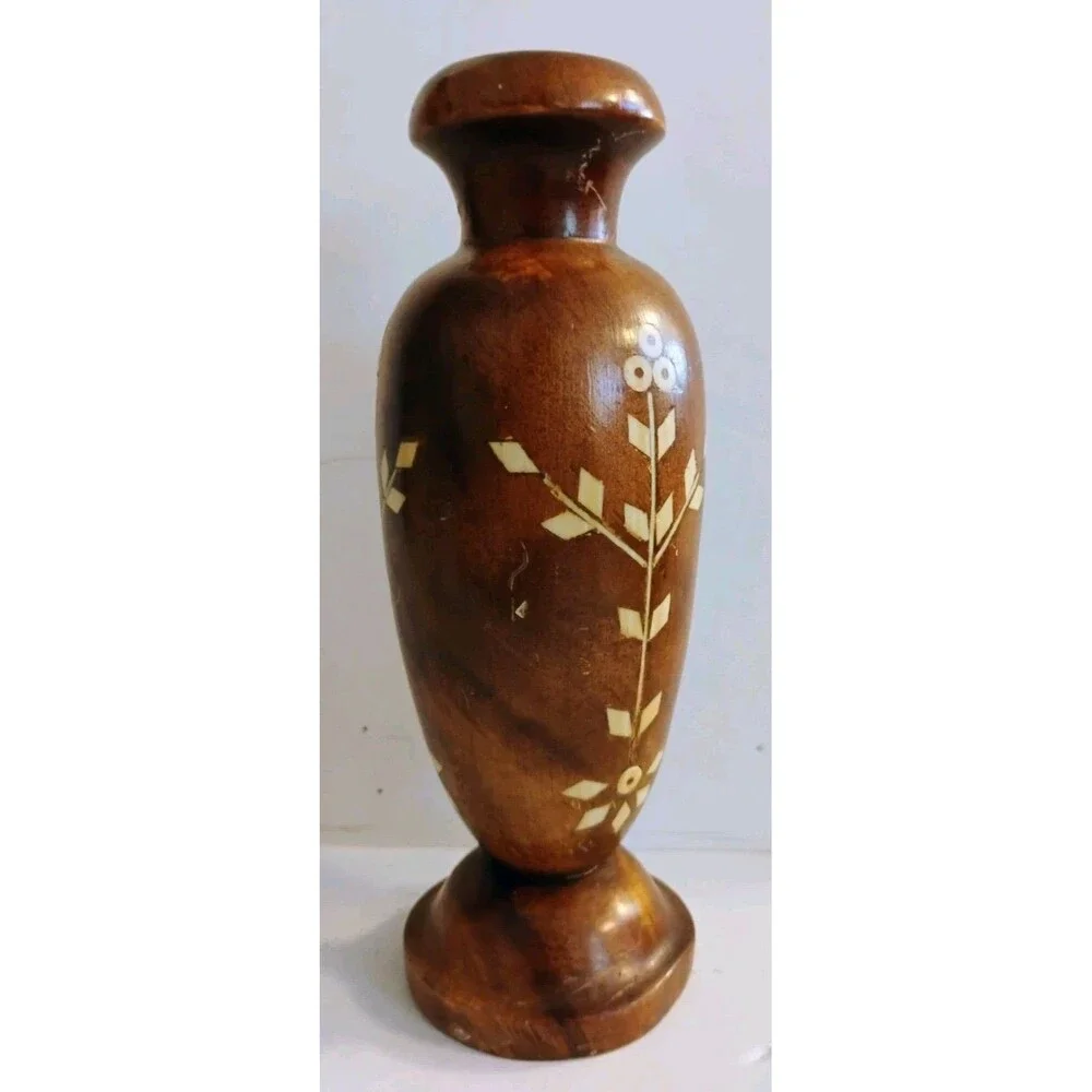Vintage Hand Carved Wood Vase 8