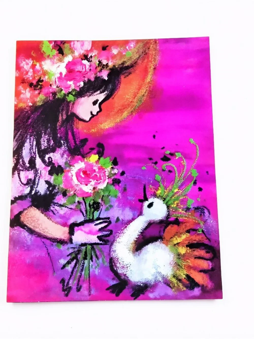 Happy Birthday Greeting Card, Girl w/ Bird Floral Design, Vtg Creations by Gigi