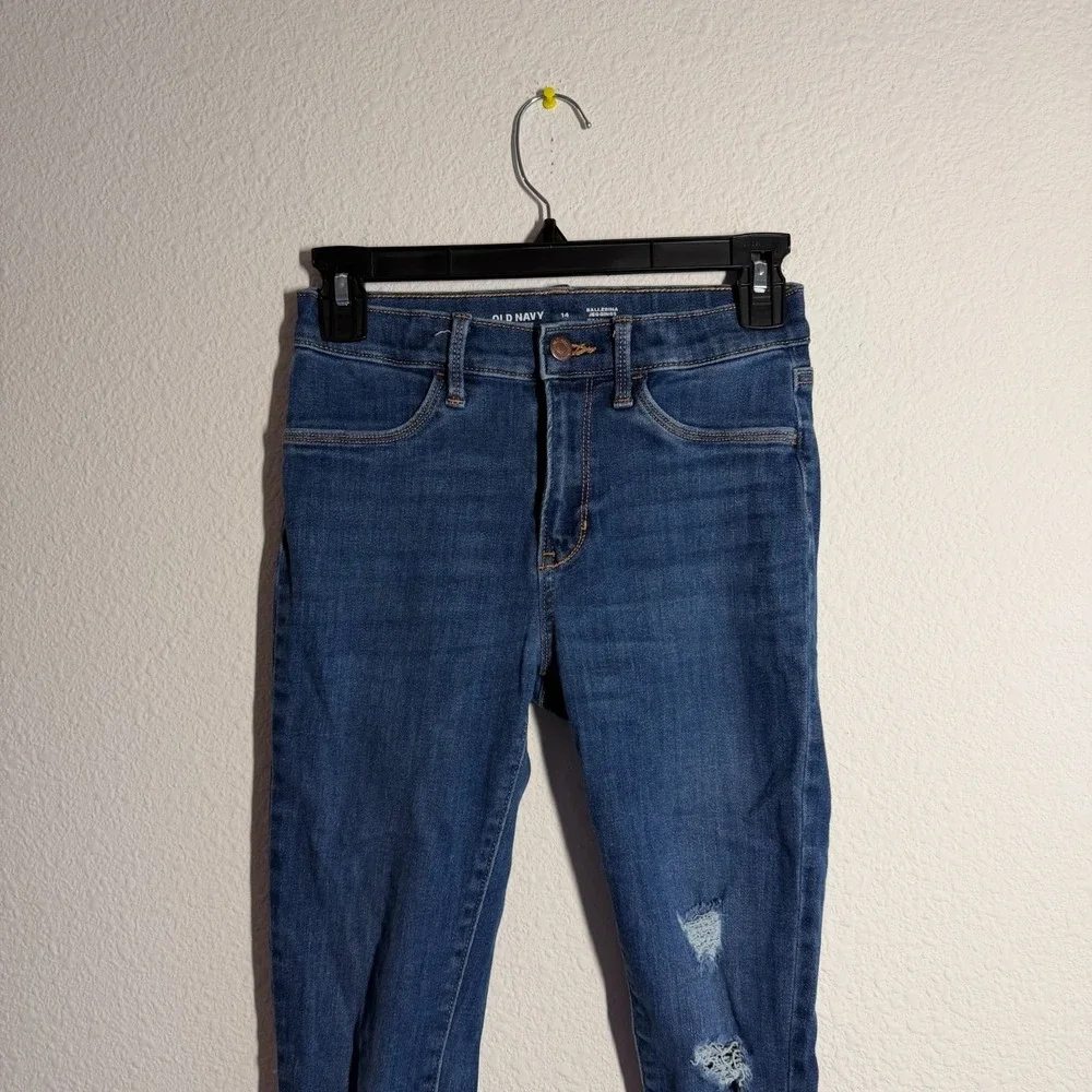 Old Navy Ballerina Jegging Jeans Girls 14 Blue Denim Dark Wash Distressed Skinny