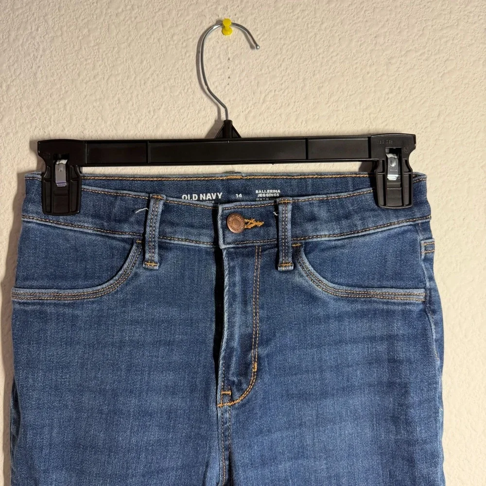 Old Navy Ballerina Jegging Jeans Girls 14 Blue Denim Dark Wash Distressed Skinny