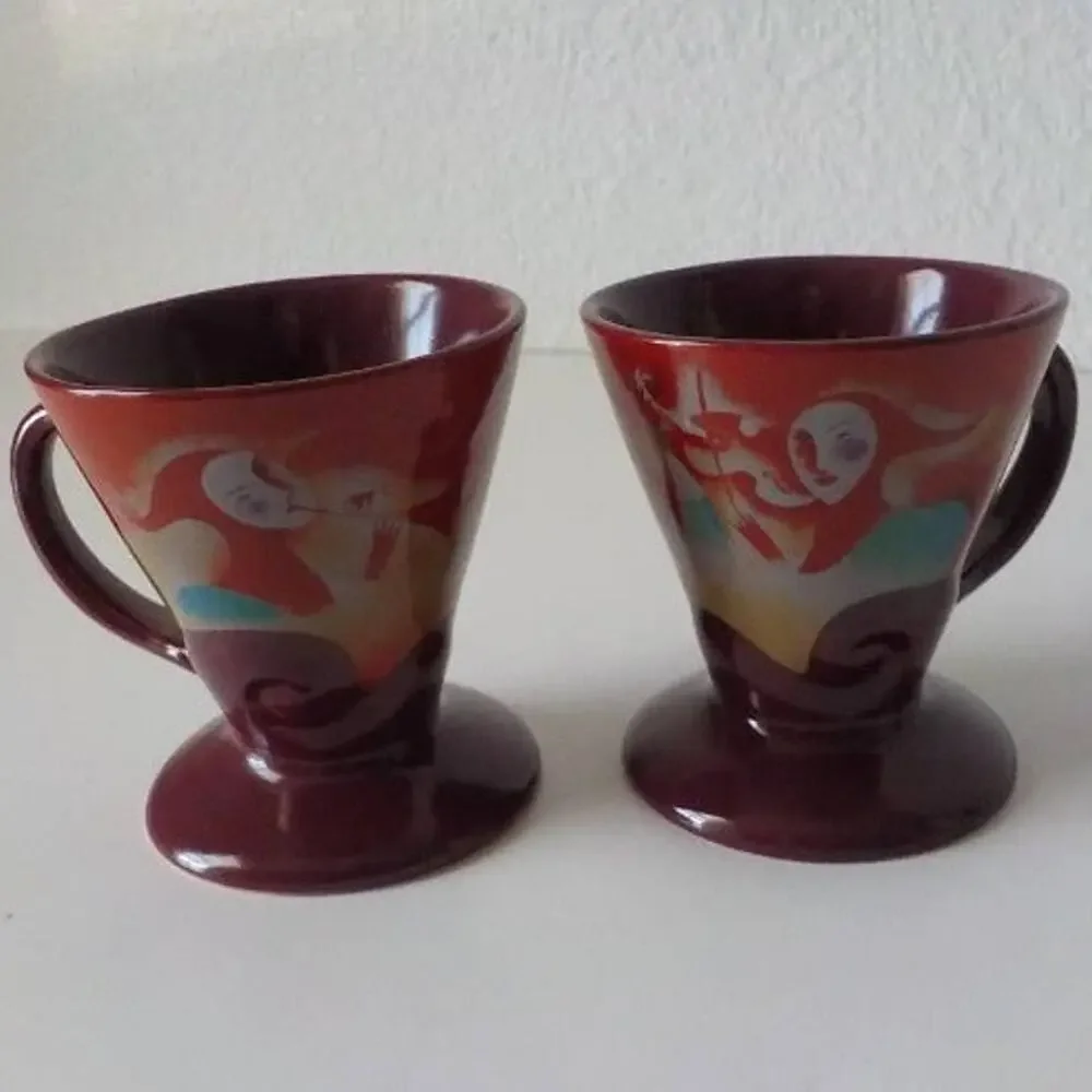 1999 Mug Art by Linda Frichtel Set of 2 Pink Cups Frangelico Liqueur Ad VTG