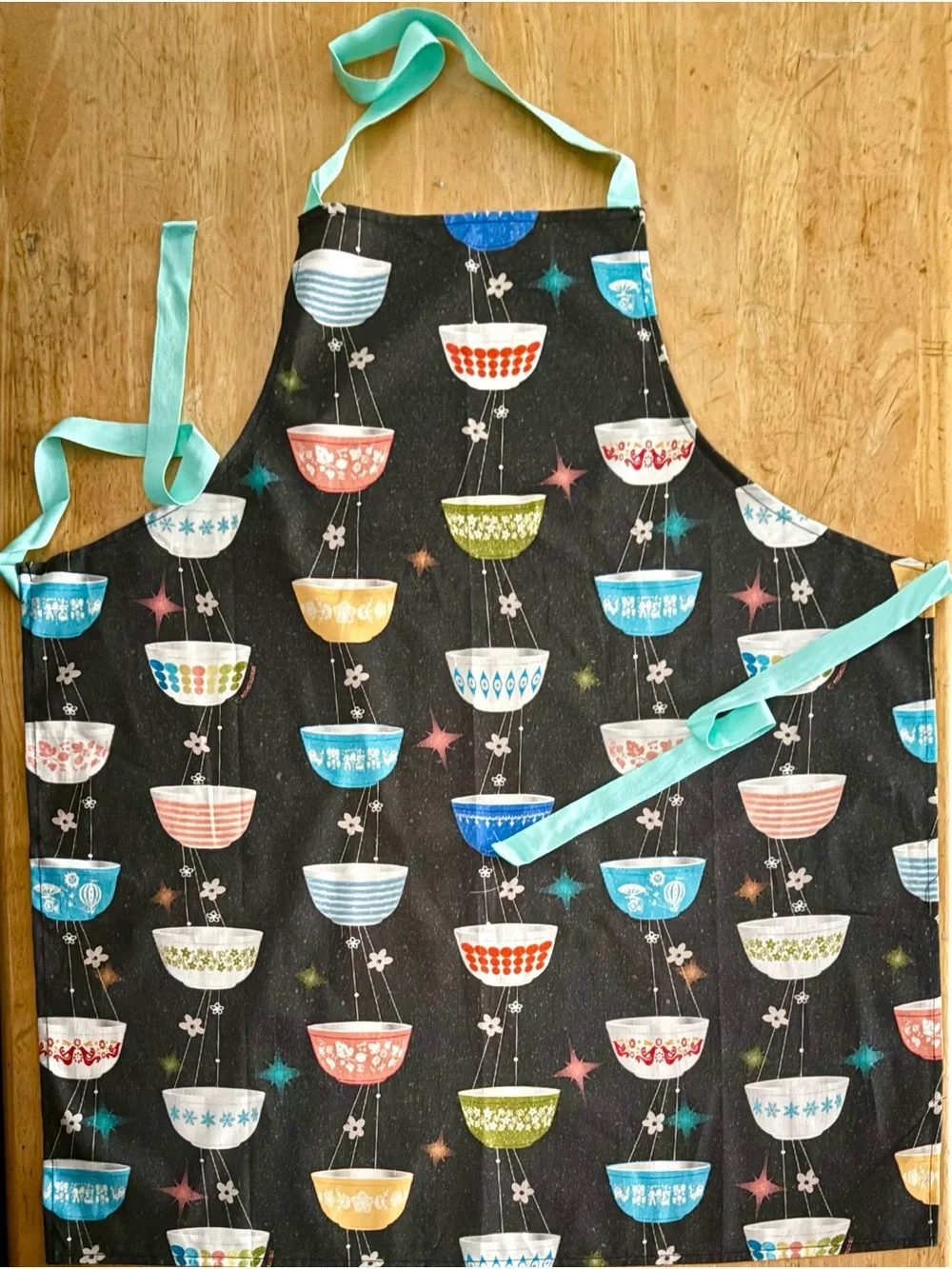Apron new vintage Pyrex bowls pattern bespoke fabric design by me