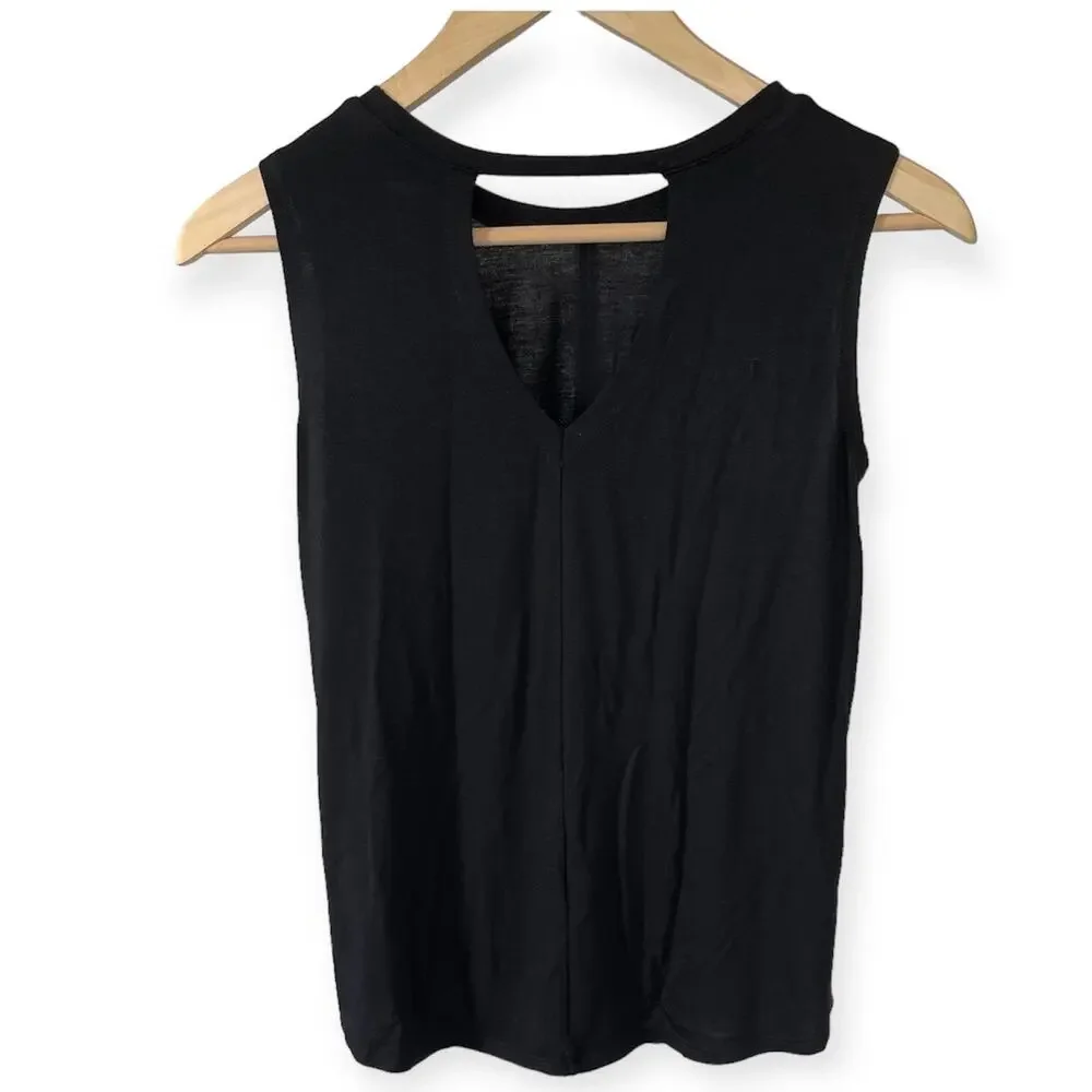 Girls L 10-12 Old Navy Black Sleeveless Active Shirt Front Knot Cut Out Back