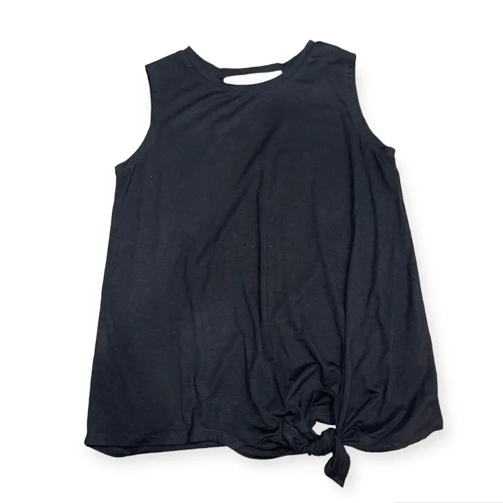 Girls L 10-12 Old Navy Black Sleeveless Active Shirt Front Knot Cut Out Back