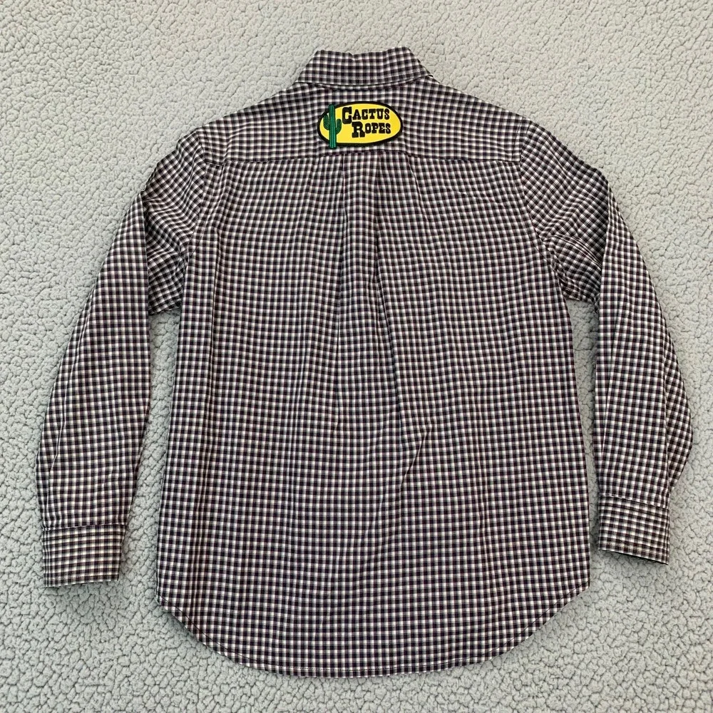 Ralph Lauren Button Down Shirt Boys M 10-12 Navy Red Plaid Hooey Western Patches