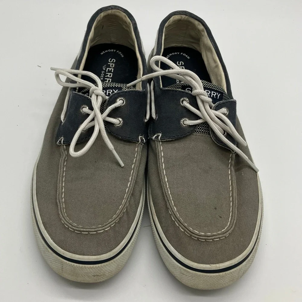 Sperry Top-Sider Mens Grey Navy Canvas Memory Foam Boat Shoes Size 13