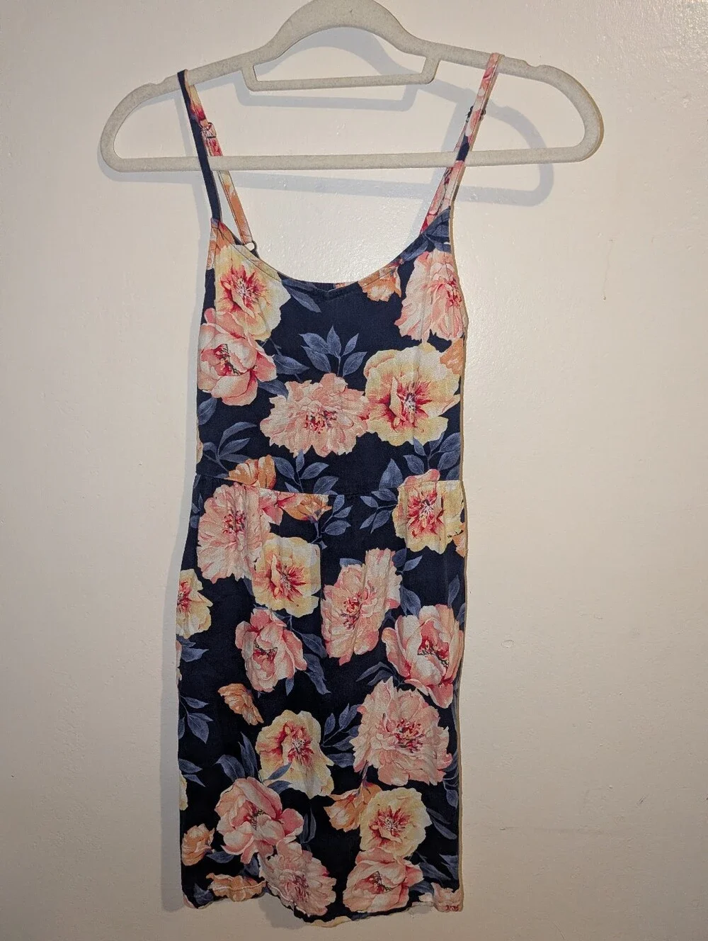 Old Navy Navy Floral Slip Dress with Peach Blooms Size 14/16