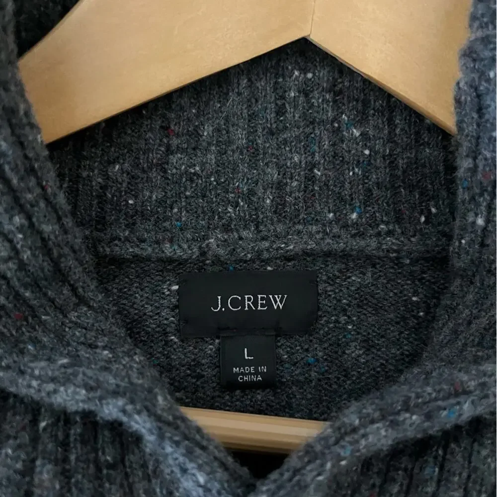 J. Crew Men’s merino wool blend Pullover Sweater L gray long sleeve Shawl Collar