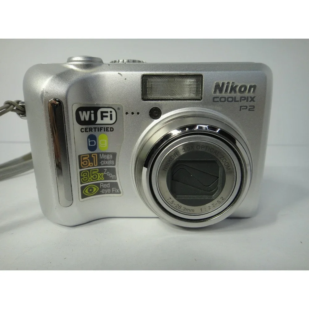 Nikon Coolpix P2 Digital Camera Silver 5.1MP 3.5x Optical Zoom Wi-Fi with Box